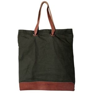 Genuine Leather Green Tote Bag with Brown Accents